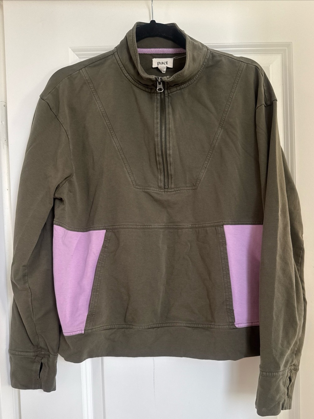 Pact Green Purple Lightweight Quarter Zip Pullover Size Large